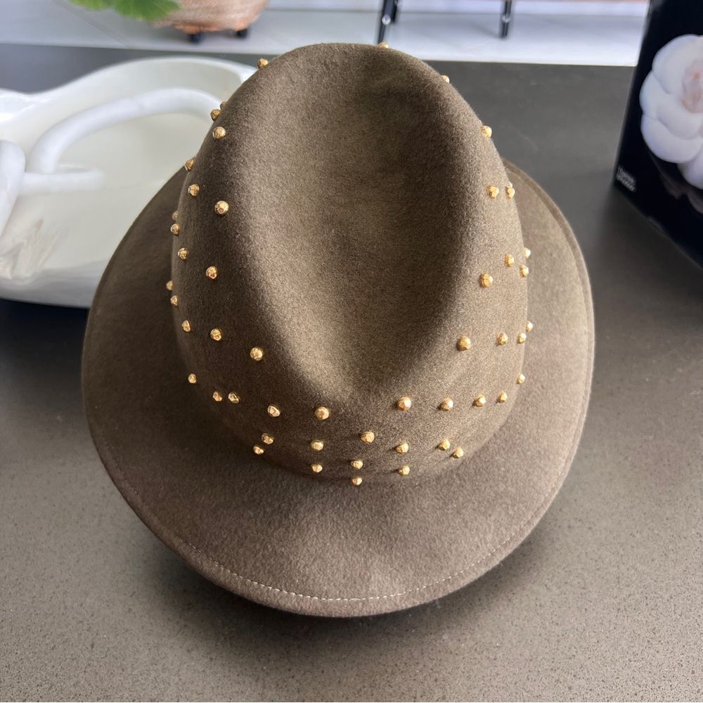 Vintage Bollman Americana Olive Felt Hat With Gold Studs